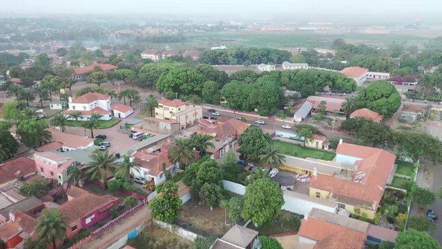 2020 - good aerial over rural neighborhoods near Bissau in Guinea-Bissau West Africa, a typical West African city.