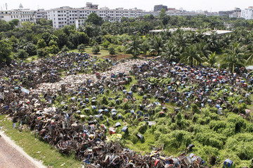 Rickshaw Graveyard at Dhaka, Bangladesh on September 1, 2012.