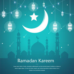 Ramadan kareem background for social media post template with islamic pattern and lantern. Premium Vector