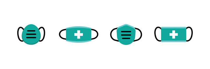Obraz premium Breathing medical respiratory mask vector icon collection. Set of Pandemic virus protection face masking illustrations.