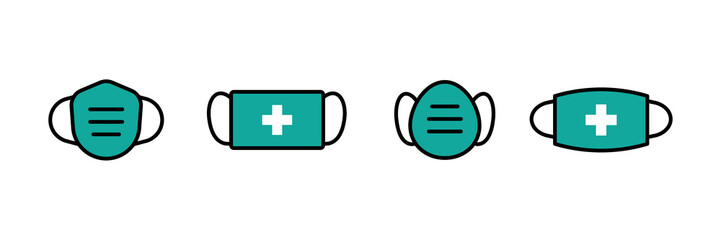 Fototapeta premium Breathing medical respiratory mask vector icon collection. Set of Pandemic virus protection face masking illustrations.