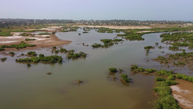 2020 - good aerial views of a coastal region in West Africa, near Banjul, Gambia.