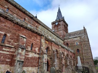 Fototapeta na wymiar View on old St Magnus Cathedral in Kirkwall, Scotland