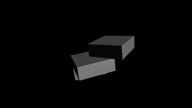 3D Cube animation. Seamless looping geometric animation of a cube splitting into three slices and looping back to normal. Black minimalist design. Abstract black background. Minimal motion design.