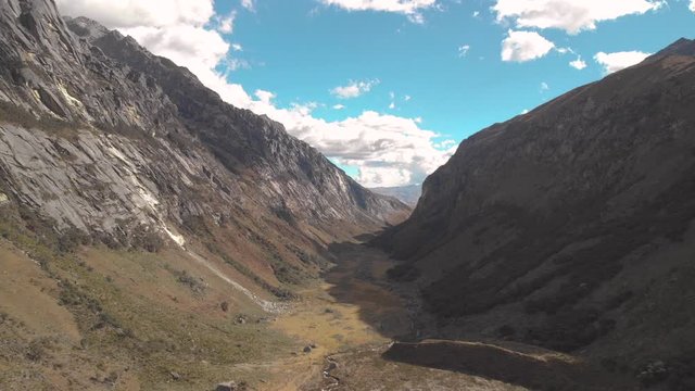 Canoyn and mountains of the peruvians andes, road to the lakes, aerial panoramic shoot.