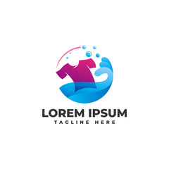 Laundry with Waves the Shirt Logo Vector Icon Illustration