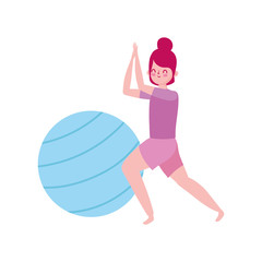 woman with fitness ball exercises practicing isolated desing