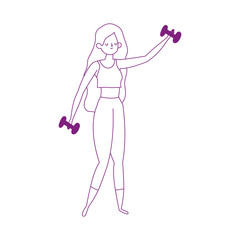Fototapeta na wymiar young woman lifting gym dumbbell isolated icon white background