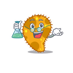 Pseudomonas smart Professor Cartoon design style working with glass tube