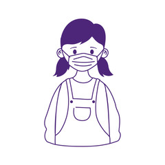 covid 19 coronavirus, girl with medical mask isolated icon white background line style