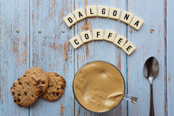 Dalgona coffee, a creamy, fluffy and modern smoothie. Korean drink is trending