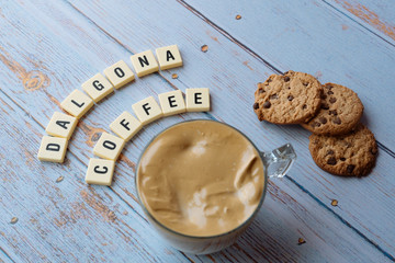 Dalgona coffee, a creamy, fluffy and modern smoothie. Korean drink is trending