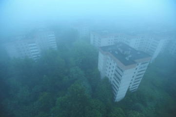Houses in abandoned ghost town Pripyat in Chernobyl zone