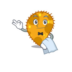 A cartoon character of pseudomonas waiter working in the restaurant