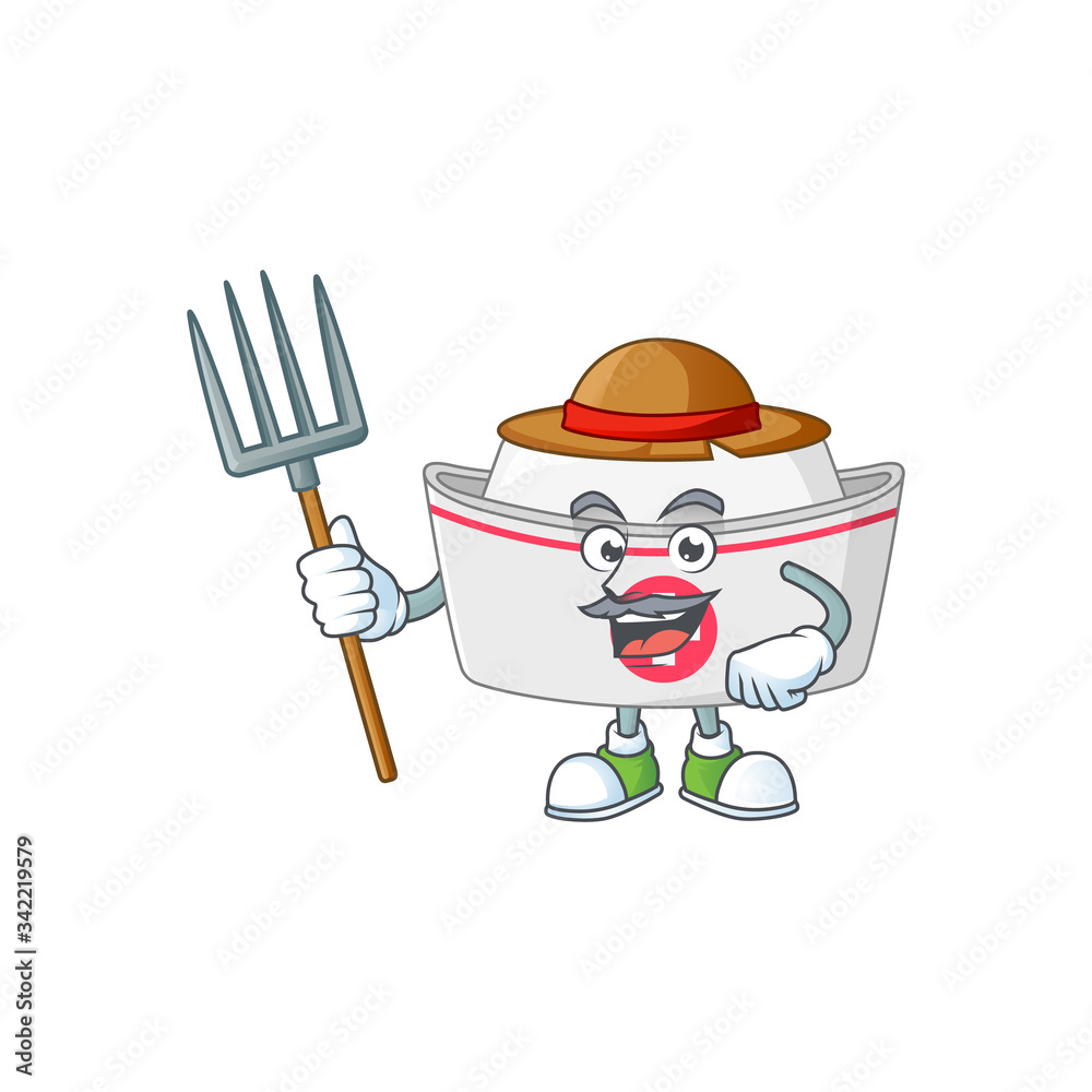 Canvas Prints mascot design style of farmer nurse hat with hat and pitchfork