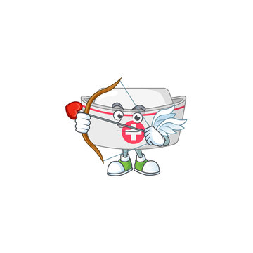 Charming picture of nurse hat Cupid mascot design concept with arrow and wings