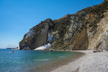 View of a rocky beach along  the seacoast  in Ponza island (Latina, Italy).