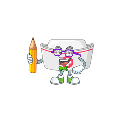 Nurse hat student cartoon character studying with pencil