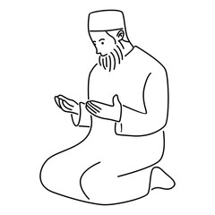 Muslim Doing Salah, Salat, Shalat, Sholaat. Line art vector illustration