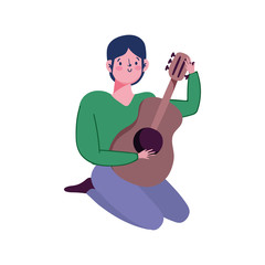 young playing guitar musical instrument isolated icon on white background