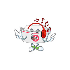 Cartoon mascot design nurse hat enjoying music with headset