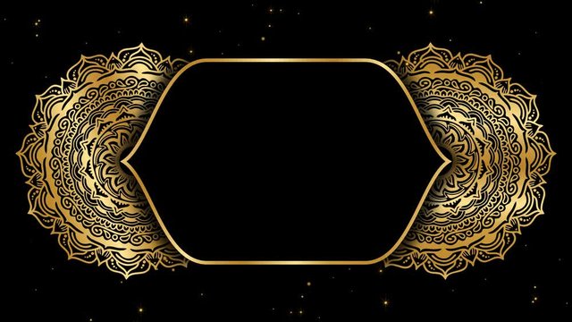 Premium rotating mandala royal design with flowing sparkling golden dust. Abstract Islamic style traditional floral design background with golden particles. LOOP BACKGROUND for festival invitation.