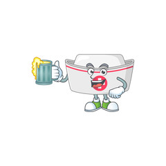 Happy nurse hat mascot style toast with a glass of beer