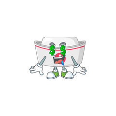 mascot character style of rich nurse hat with money eyes