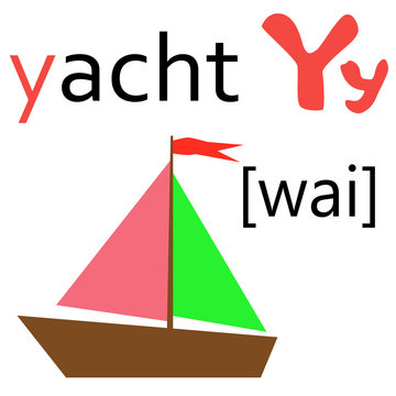 English alphabet letter with picture of yacht
