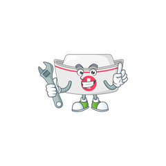 A mechanic nurse hat mascot character fix a broken machine