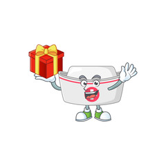 Charming nurse hat mascot design has a red box of gift