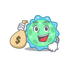 Rich pseudomonas aeruginosa cartoon design holds money bags