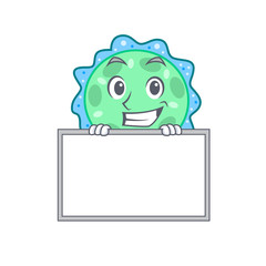 Smiling pseudomonas aeruginosa cartoon design style has a board