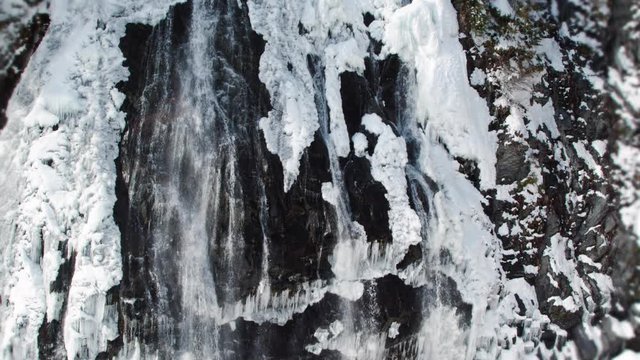 Beautiful Narada Falls Waterfall Melting Winter Snow in Mt Rainier National Park