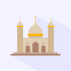 Ramadan Kareem. Mosque flat style on color  background. Month of Ramadan. Eid mubarak islamic Vector illustration