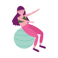 young woman with fitness ball isolated icon white background