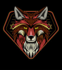 fox head logo with ornament background. APPAREL T-shirt design, print decoration.