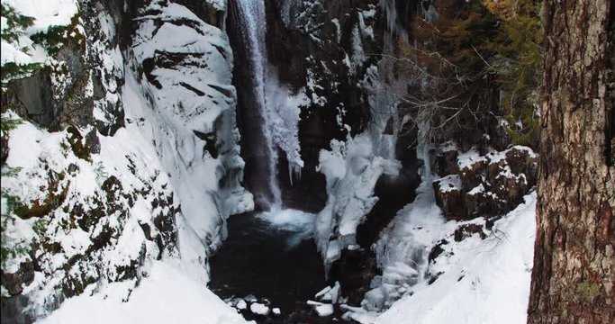 Christine Falls Snowy Waterfall in Mt Rainier National Park