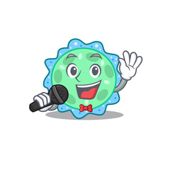 Obraz premium Talented singer of pseudomonas aeruginosa cartoon character holding a microphone