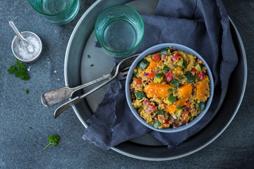 Couscous and roasted vegetable salad with pumpkin, capsicum and zucchini 