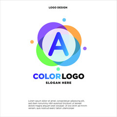 full color creative pixel bubble letter A logo design