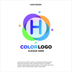 full color creative pixel bubble letter H logo design