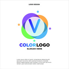 full color creative pixel bubble letter V logo design