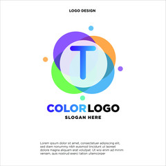 full color creative pixel bubble letter T logo design