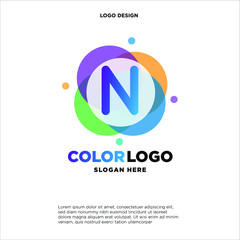full color creative pixel bubble letter N logo design