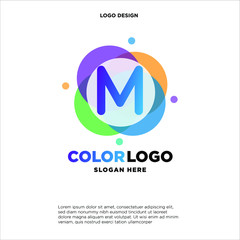 full color creative pixel bubble letter M logo design