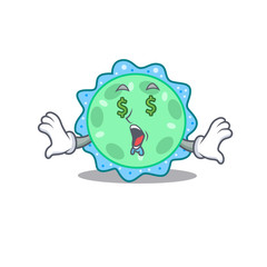 Rich cartoon character design of pseudomonas aeruginosa with money eyes