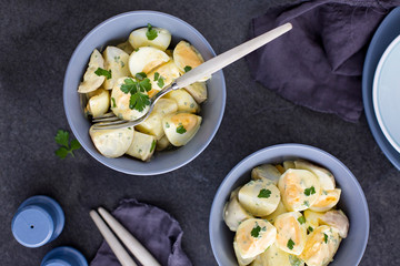 Creamy egg salad  with mayonnaise and herbs