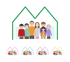 家で過ごす二世帯の大家族
