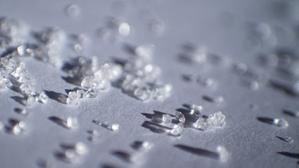 Sugar crystals, sugar granules, macro lens, in the sun